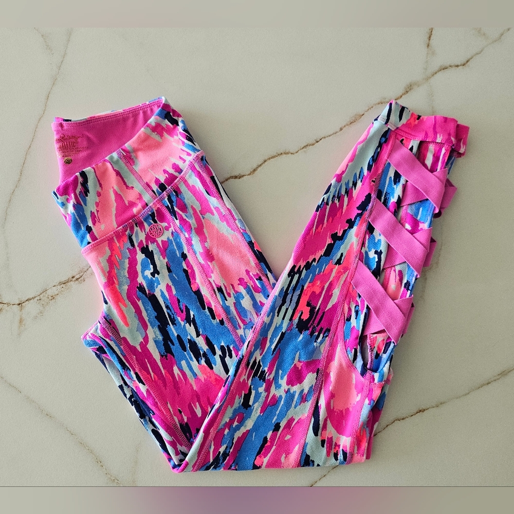Lilly Pulitzer Luxletic Caille Weekender Multi Free Spirit Pink Leggings Sz XS